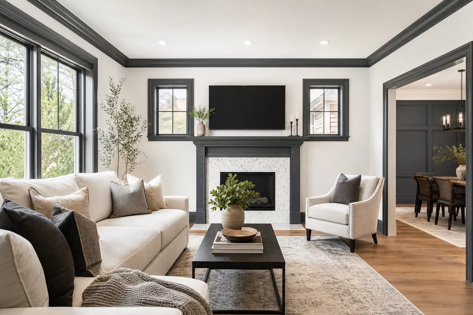Interior painting project with finished walls and trim